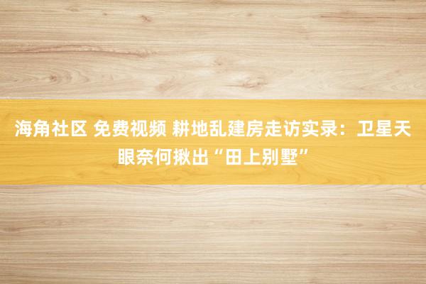 海角社区 免费视频 耕地乱建房走访实录：卫星天眼奈何揪出“田上别墅”
