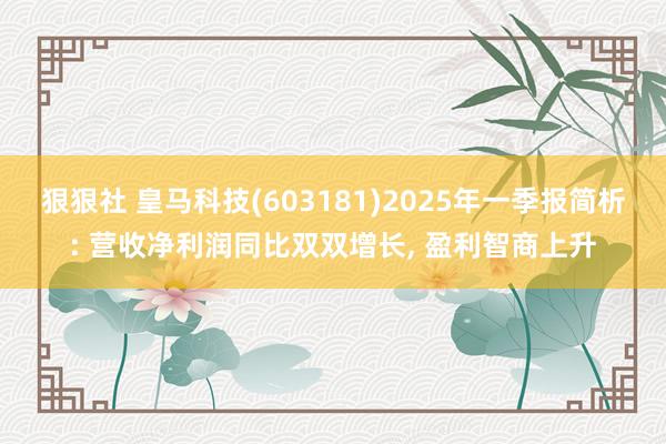 狠狠社 皇马科技(603181)2025年一季报简析: 营收净利润同比双双增长， 盈利智商上升